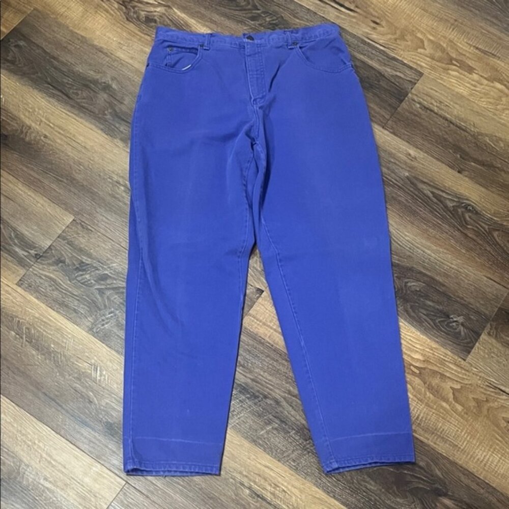 Vintage Retro Bongo Blue Purple Cotton Jeans High Waist Relaxed Leg Women's 34